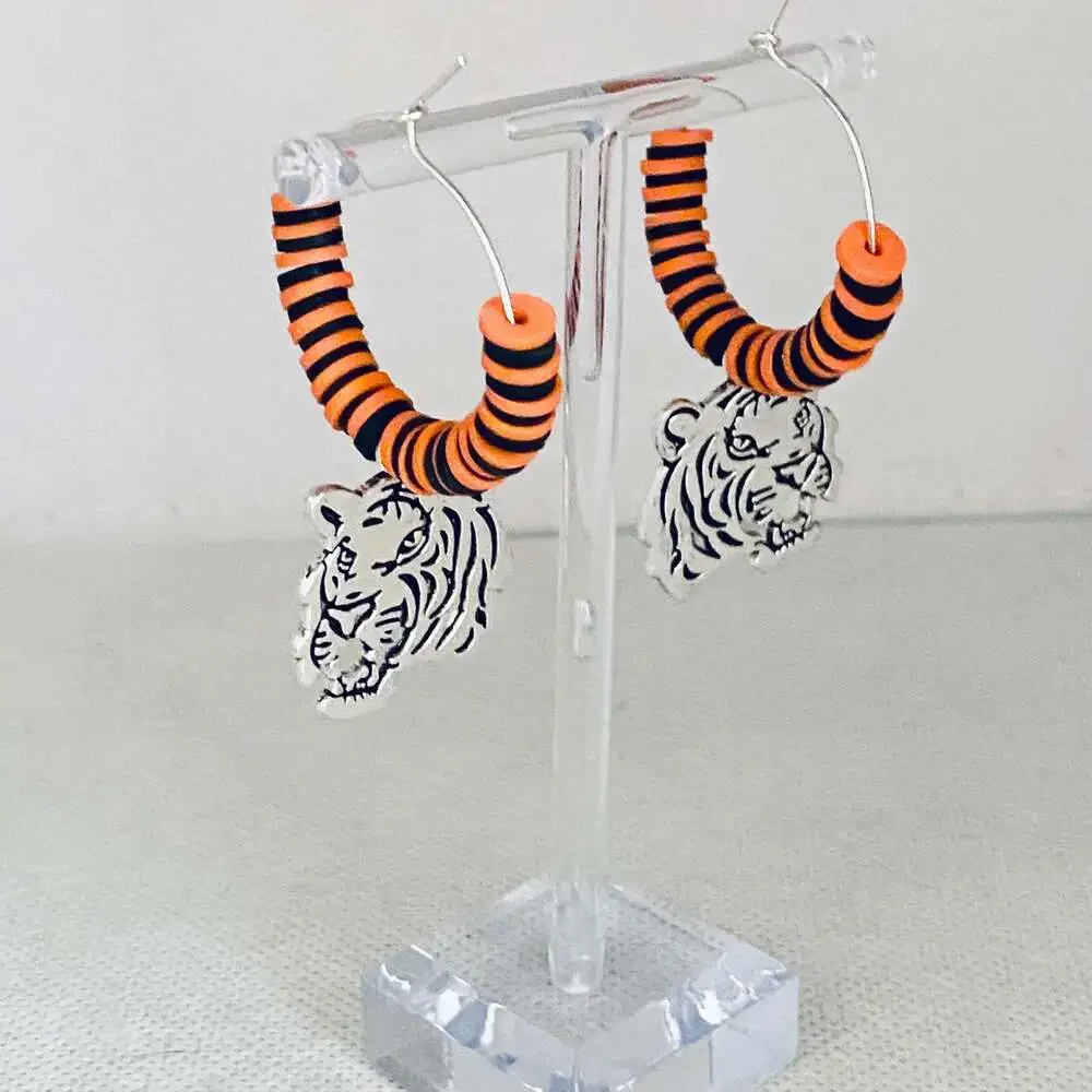 Cincinnati Bengals Tiger heishi Bead Earrings